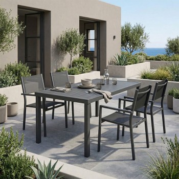 Τραπεζαρία Moly-Kliton B σετ 5τεμ pakoworld αλουμινίου και ανθρακί textilene 150x80x74εκ