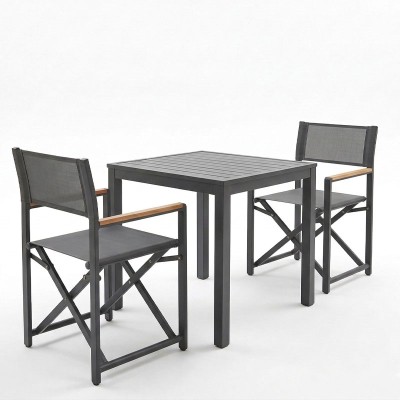 Τραπεζαρία Kliton-Mabu σετ 3τεμ pakoworld αλουμίνιο σε ανθρακί απόχρωση 80x80x74εκ