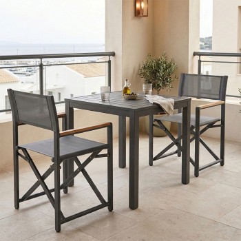 Τραπεζαρία Kliton-Mabu σετ 3τεμ pakoworld αλουμίνιο σε ανθρακί απόχρωση 80x80x74εκ