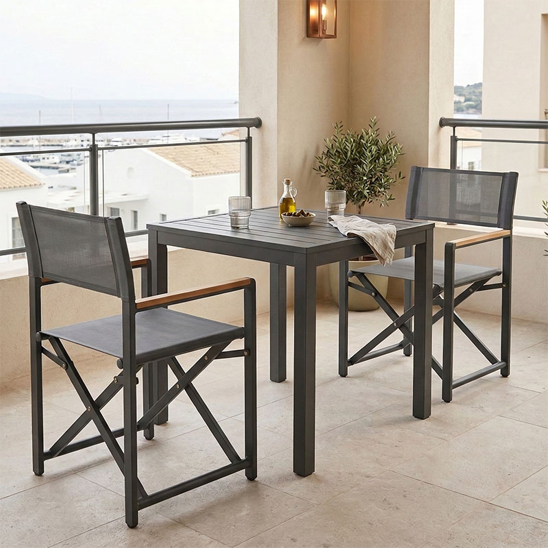 Τραπεζαρία Kliton-Mabu σετ 3τεμ pakoworld αλουμίνιο σε ανθρακί απόχρωση 80x80x74εκ