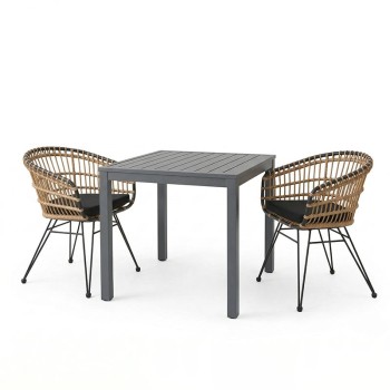 Τραπεζαρία Kliton-Naoki A σετ 3τεμ pakoworld ανθρακί αλουμίνιο και μέταλλο σε μαύρη απόχρωση 80x80x74εκ