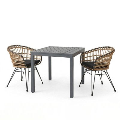 Τραπεζαρία Kliton-Naoki A σετ 3τεμ pakoworld ανθρακί αλουμίνιο και μέταλλο σε μαύρη απόχρωση 80x80x74εκ