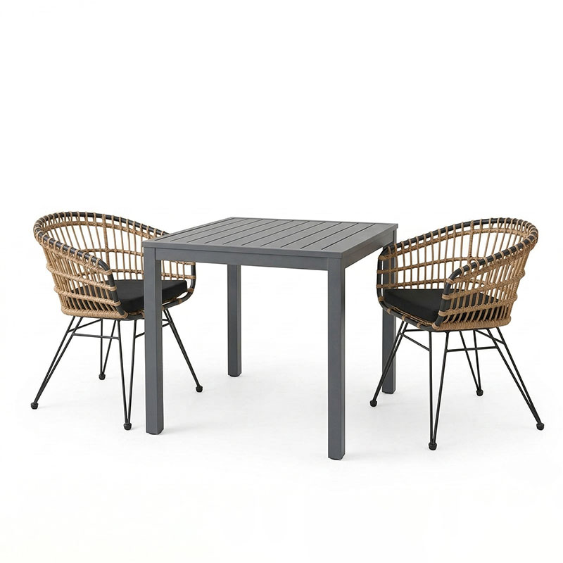 Τραπεζαρία Kliton-Naoki A σετ 3τεμ pakoworld ανθρακί αλουμίνιο και μέταλλο σε μαύρη απόχρωση 80x80x74εκ