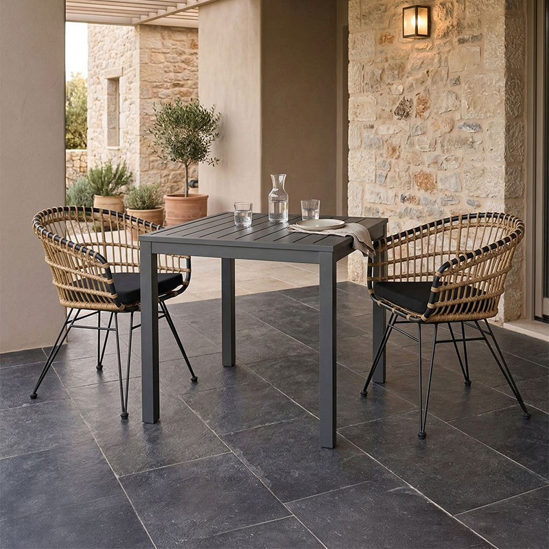 Τραπεζαρία Kliton-Naoki A σετ 3τεμ pakoworld ανθρακί αλουμίνιο και μέταλλο σε μαύρη απόχρωση 80x80x74εκ