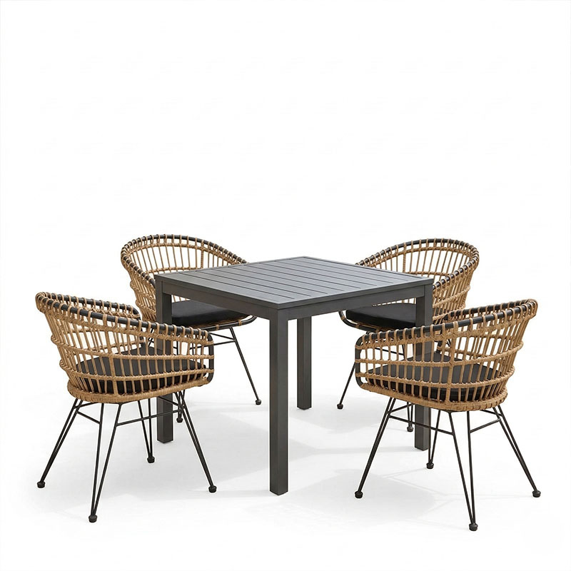 Τραπεζαρία Kliton-Naoki B σετ 5τεμ pakoworld ανθρακί αλουμίνιο και μέταλλο σε μαύρη απόχρωση 80x80x74εκ