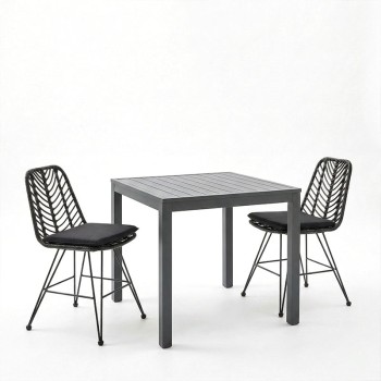 Τραπεζαρία Kliton-Naoki σετ 3τεμ pakoworld ανθρακί αλουμίνιο και μέταλλο σε μαύρη απόχρωση 80x80x74εκ