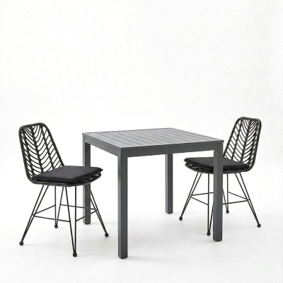 Τραπεζαρία Kliton-Naoki σετ 3τεμ pakoworld ανθρακί αλουμίνιο και μέταλλο σε μαύρη απόχρωση 80x80x74εκ