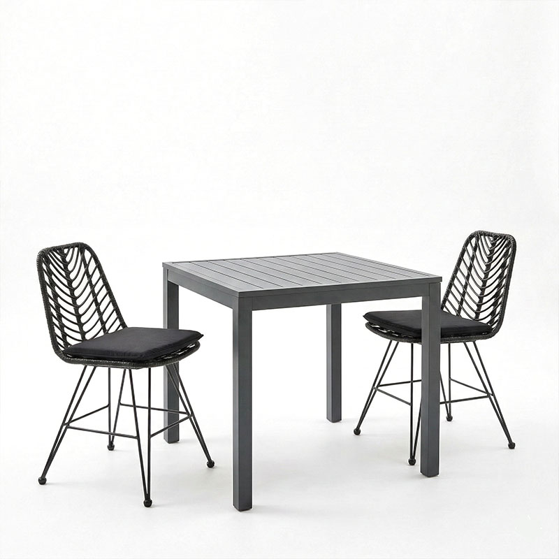 Τραπεζαρία Kliton-Naoki σετ 3τεμ pakoworld ανθρακί αλουμίνιο και μέταλλο σε μαύρη απόχρωση 80x80x74εκ