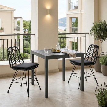 Τραπεζαρία Kliton-Naoki σετ 3τεμ pakoworld ανθρακί αλουμίνιο και μέταλλο σε μαύρη απόχρωση 80x80x74εκ