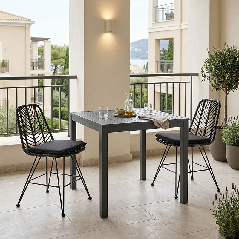 Τραπεζαρία Kliton-Naoki σετ 3τεμ pakoworld ανθρακί αλουμίνιο και μέταλλο σε μαύρη απόχρωση 80x80x74εκ