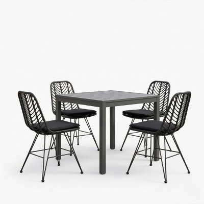 Τραπεζαρία Kliton-Naoki σετ 5τεμ pakoworld ανθρακί αλουμίνιο και μέταλλο σε μαύρη απόχρωση 80x80x74εκ