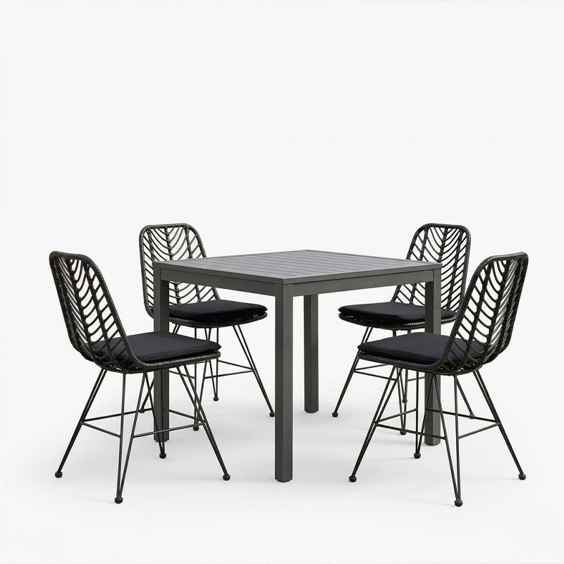 Τραπεζαρία Kliton-Naoki σετ 5τεμ pakoworld ανθρακί αλουμίνιο και μέταλλο σε μαύρη απόχρωση 80x80x74εκ