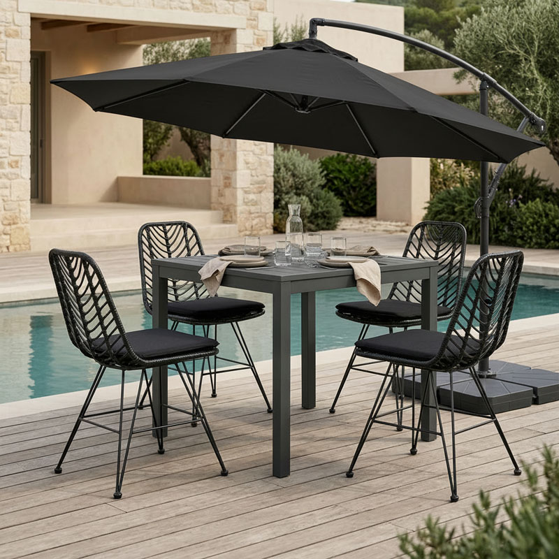 Τραπεζαρία Kliton-Naoki σετ 5τεμ pakoworld ανθρακί αλουμίνιο και μέταλλο σε μαύρη απόχρωση 80x80x74εκ