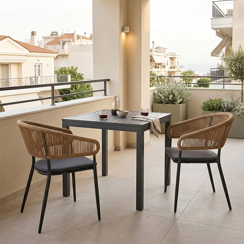 Τραπεζαρία Kliton-Raven σετ 3τεμ pakoworld αλουμίνιο σε ανθρακί απόχρωση 80x80x74εκ