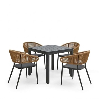 Τραπεζαρία Kliton-Raven σετ 5τεμ pakoworld αλουμίνιο σε ανθρακί απόχρωση 80x80x74εκ