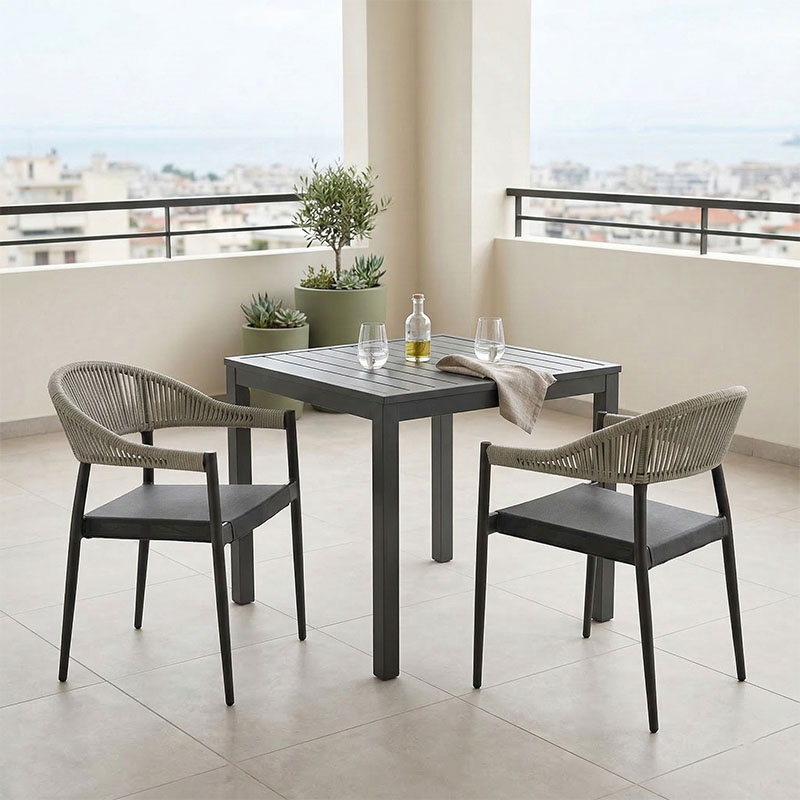 Τραπεζαρία Kliton- Elation σετ 3τεμ pakoworld αλουμίνιο σε ανθρακί απόχρωση 80x80x74εκ