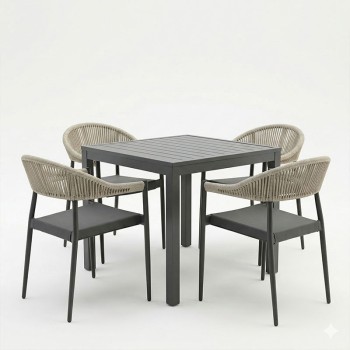 Τραπεζαρία Kliton- Elation σετ 5τεμ pakoworld αλουμίνιο σε ανθρακί απόχρωση 80x80x74εκ