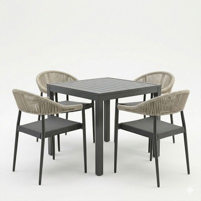 Τραπεζαρία Kliton- Elation σετ 5τεμ pakoworld αλουμίνιο σε ανθρακί απόχρωση 80x80x74εκ