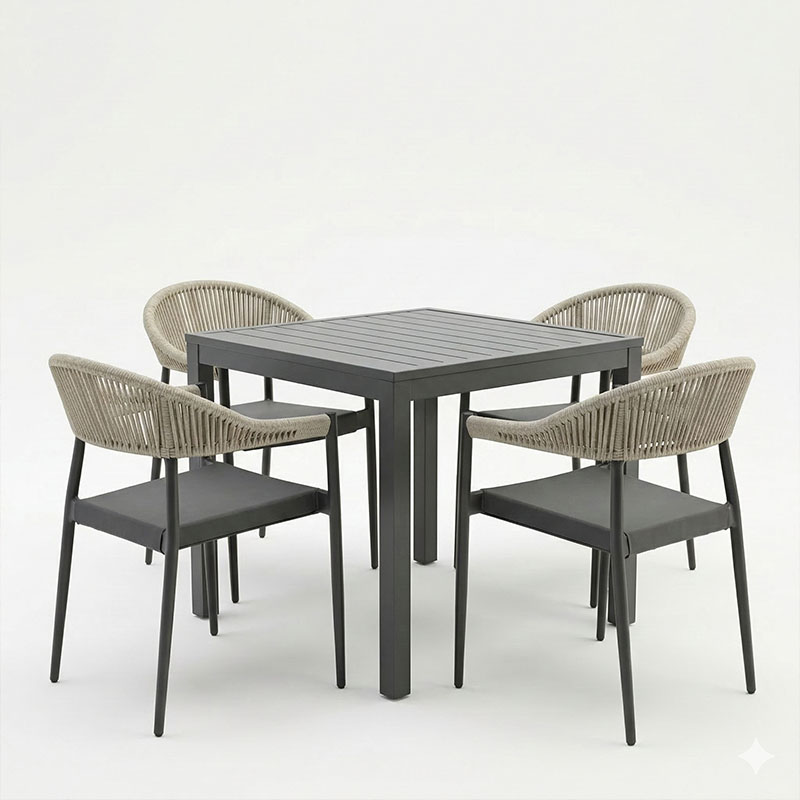 Τραπεζαρία Kliton- Elation σετ 5τεμ pakoworld αλουμίνιο σε ανθρακί απόχρωση 80x80x74εκ