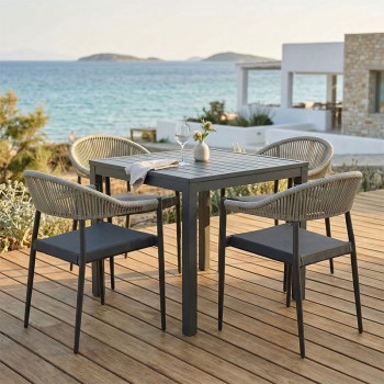 Τραπεζαρία Kliton- Elation σετ 5τεμ pakoworld αλουμίνιο σε ανθρακί απόχρωση 80x80x74εκ