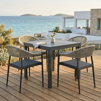 Τραπεζαρία Kliton- Elation σετ 5τεμ pakoworld αλουμίνιο σε ανθρακί απόχρωση 80x80x74εκ