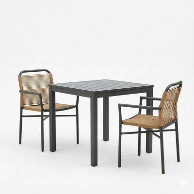 Τραπεζαρία Kliton-Clutch σετ 3τεμ pakoworld αλουμίνιο σε ανθρακί απόχρωση 80x80x74εκ