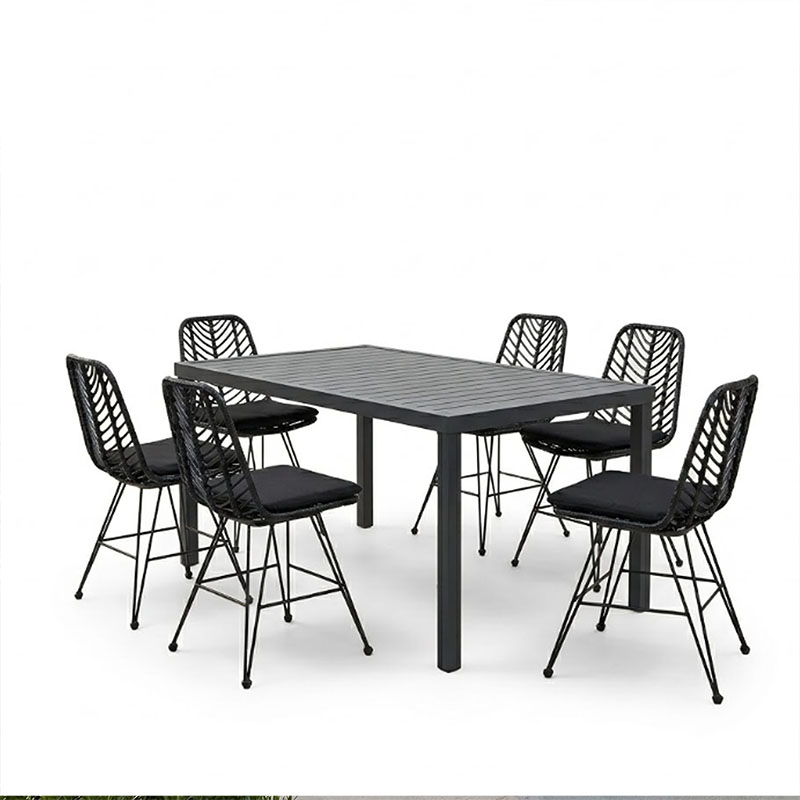 Τραπεζαρία Naoki-Kliton II σετ 7τεμ pakoworld ανθρακί αλουμίνιο και pe rattan σε μαύρη απόχρωση 150x80x74εκ