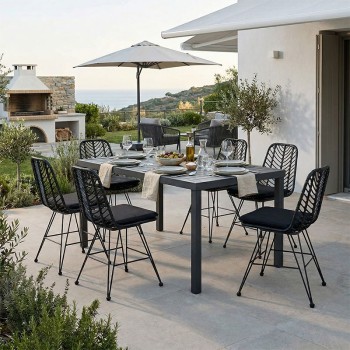 Τραπεζαρία Naoki-Kliton II σετ 7τεμ pakoworld ανθρακί αλουμίνιο και pe rattan σε μαύρη απόχρωση 150x80x74εκ