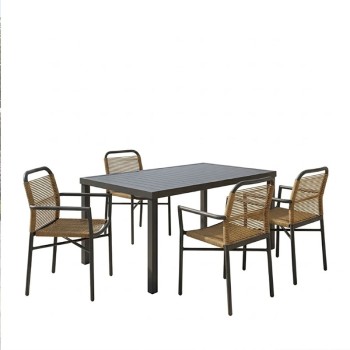 Τραπεζαρία Clutch -Kliton A σετ 5τεμ pakoworld ανθρακί αλουμίνιο και pe rattan σε φυσική απόχρωση150x80x74εκ