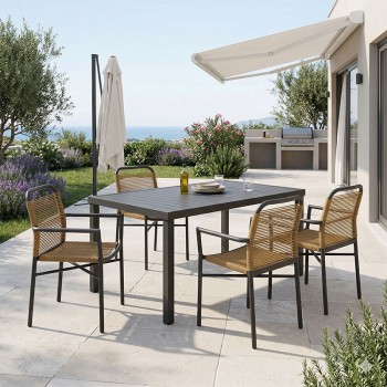 Τραπεζαρία Clutch -Kliton A σετ 5τεμ pakoworld ανθρακί αλουμίνιο και pe rattan σε φυσική απόχρωση150x80x74εκ