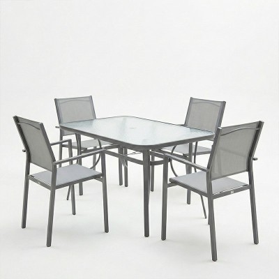 Τραπεζαρία Ensure-Confidence σετ 5τεμ pakoworld μέταλλο σε ανθρακί απόχρωση120x70x70εκ