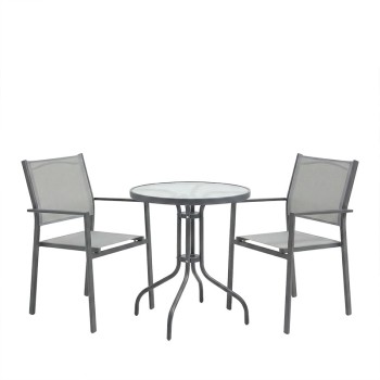 Τραπεζαρία Watson-Confidence A σετ 3τεμ pakoworld μέταλλο σε ανθρακί απόχρωση Φ60x70εκ