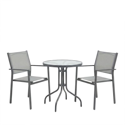 Τραπεζαρία Watson-Confidence A σετ 3τεμ pakoworld μέταλλο σε ανθρακί απόχρωση Φ60x70εκ