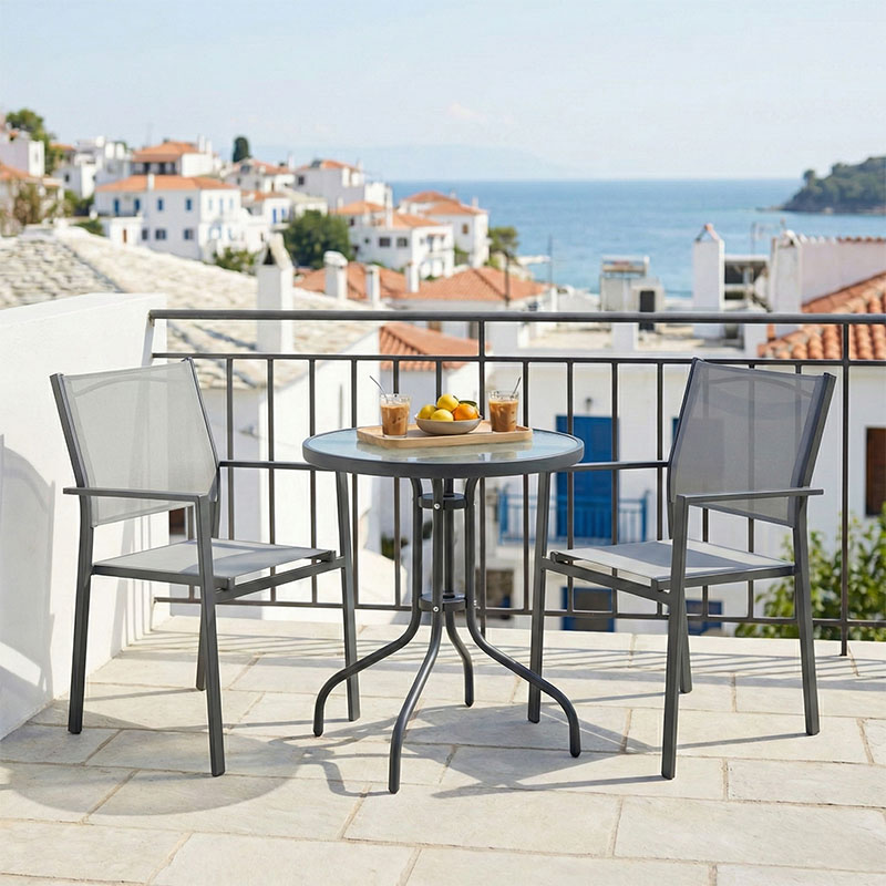 Τραπεζαρία Watson-Confidence A σετ 3τεμ pakoworld μέταλλο σε ανθρακί απόχρωση Φ60x70εκ