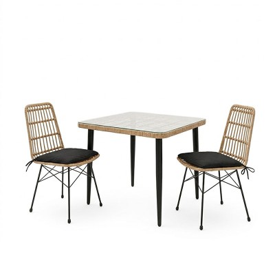 Τραπεζαρία Naoki U σετ 3τεμ pakoworld rattan pe σε φυσική απόχρωση και μαύρο μέταλλο 80x80x78εκ