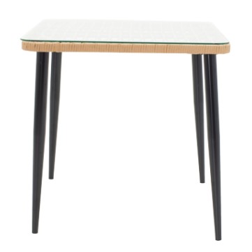 Τραπεζαρία Naoki U σετ 3τεμ pakoworld rattan pe σε φυσική απόχρωση και μαύρο μέταλλο 80x80x78εκ