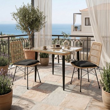 Τραπεζαρία Naoki U σετ 3τεμ pakoworld rattan pe σε φυσική απόχρωση και μαύρο μέταλλο 80x80x78εκ