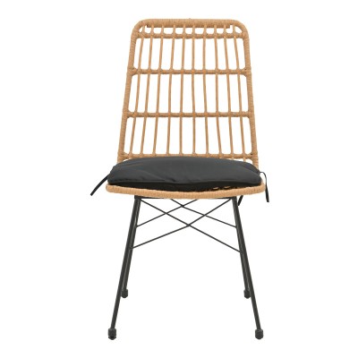 Τραπεζαρία Naoki U σετ 3τεμ pakoworld rattan pe σε φυσική απόχρωση και μαύρο μέταλλο 80x80x78εκ