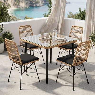 Τραπεζαρία Naoki U σετ 5τεμ pakoworld rattan pe σε φυσική απόχρωση και μαύρο μέταλλο 80x80x78εκ