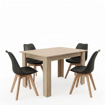 Τραπεζαρία Manka-Gaston pakoworld σετ 5τεμ σε sonoma-μαύρη απόχρωση 110x80x77εκ