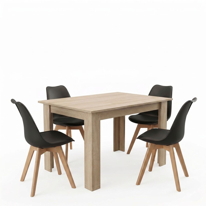 Τραπεζαρία Manka-Gaston pakoworld σετ 5τεμ σε sonoma-μαύρη απόχρωση 110x80x77εκ