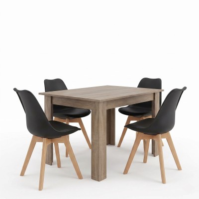 Τραπεζαρία Manka-Gaston pakoworld σετ 5τεμ σε sonoma truffle-μαύρη απόχρωση 110x80x77εκ