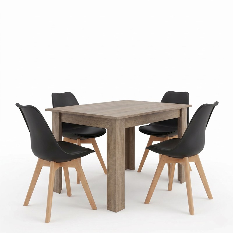 Τραπεζαρία Manka-Gaston pakoworld σετ 5τεμ σε sonoma truffle-μαύρη απόχρωση 110x80x77εκ