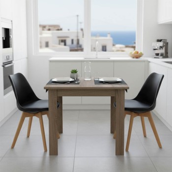 Τραπεζαρία Manka Ι -Gaston pakoworld σετ 3τεμ σε sonoma truffle-μαύρη απόχρωση 80x80x77εκ