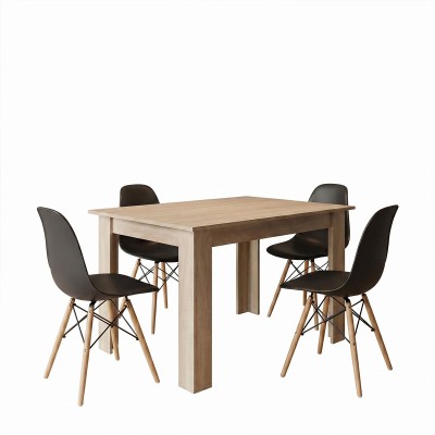 Τραπεζαρία Manka-Julita pakoworld σετ 5τεμ σε sonoma-μαύρη απόχρωση 110x80x77εκ