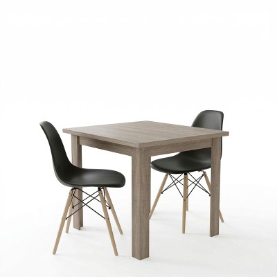 Τραπεζαρία Manka I-Julita pakoworld σετ 3τεμ σε sonoma truffle-μαύρη απόχρωση 80x80x77εκ