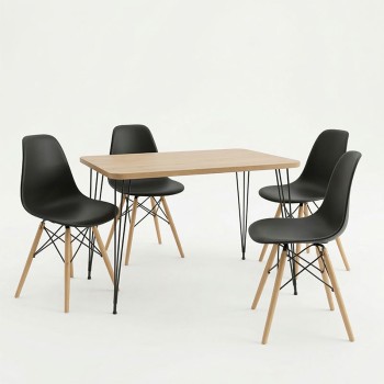 Τραπεζαρία με Καρέκλες Julita μαύρο και Τραπέζι Polkan oak 120x60x73εκ Σετ 5τεμ
