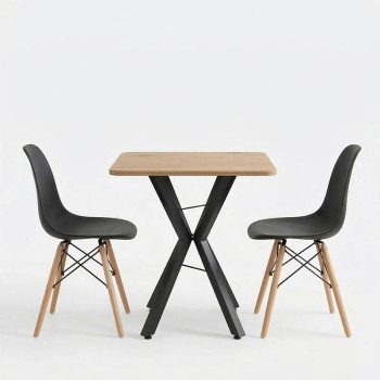 Τραπεζαρία με Καρέκλες Julita μαύρο και Τραπέζι Prestone oak 70x70x75εκ Σετ 3τεμ