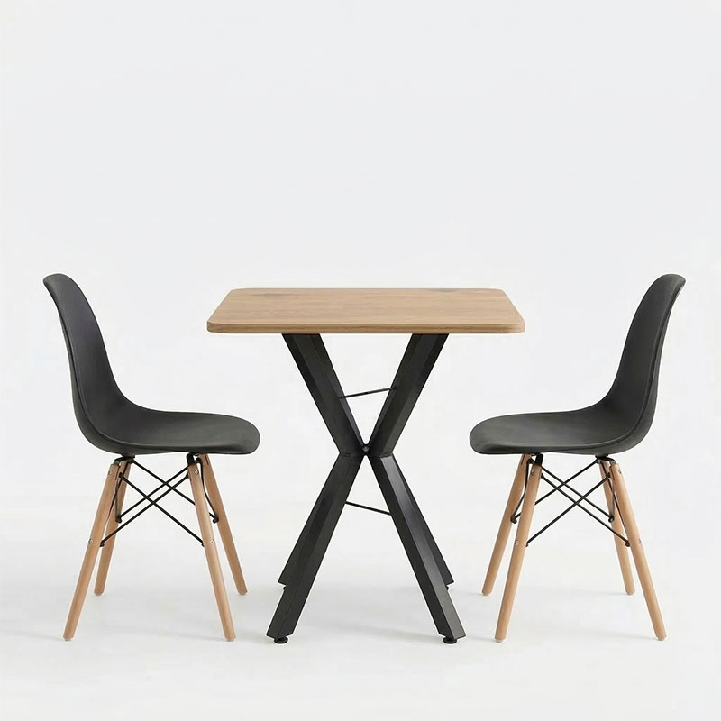 Τραπεζαρία με Καρέκλες Julita μαύρο και Τραπέζι Prestone oak 70x70x75εκ Σετ 3τεμ
