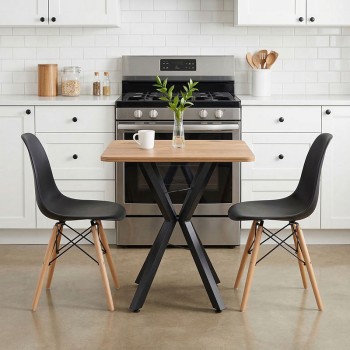 Τραπεζαρία με Καρέκλες Julita μαύρο και Τραπέζι Prestone oak 70x70x75εκ Σετ 3τεμ